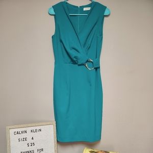 Calvin Klein aqua/teal surplice pencil dress size 4